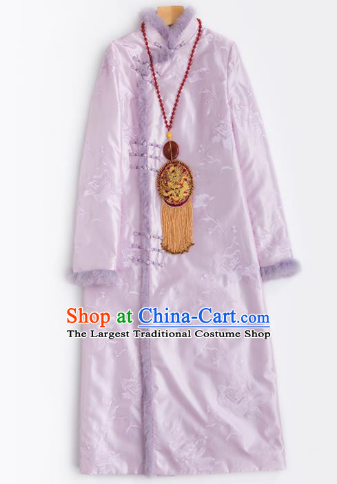 Chinese Traditional National Costume Tang Suit Embroidered Pink Cotton Padded Coat for Women