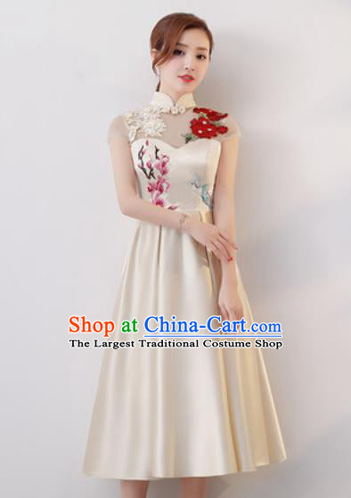Chinese Traditional National Costume Classical Cheongsam Embroidered White Satin Qipao Dress for Women