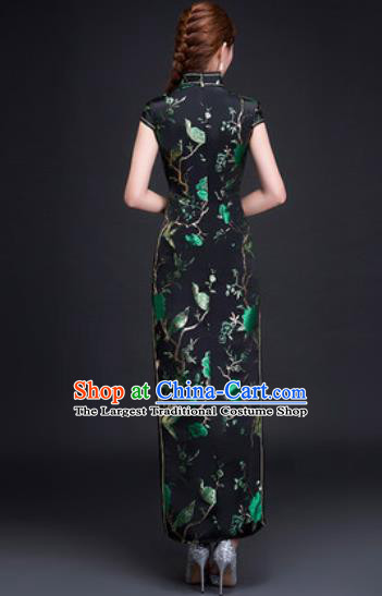 Chinese Traditional National Costume Classical Wedding Cheongsam Slim Black Qipao Dress for Women