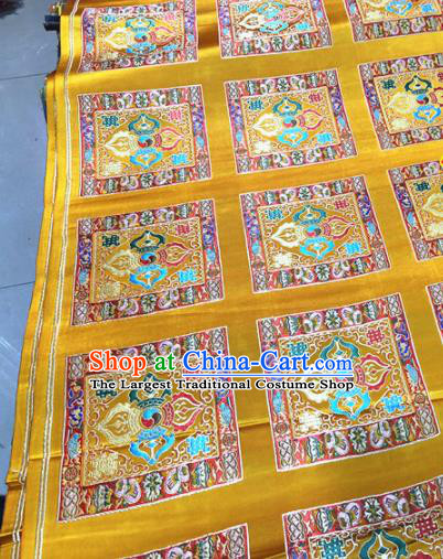 Chinese Traditional Buddhism Pattern Design Golden Brocade Silk Fabric Tibetan Robe Satin Fabric Asian Material
