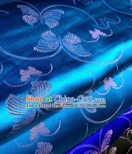 Chinese Traditional Buddhism Butterfly Pattern Design Blue Brocade Silk Fabric Tibetan Robe Satin Fabric Asian Material