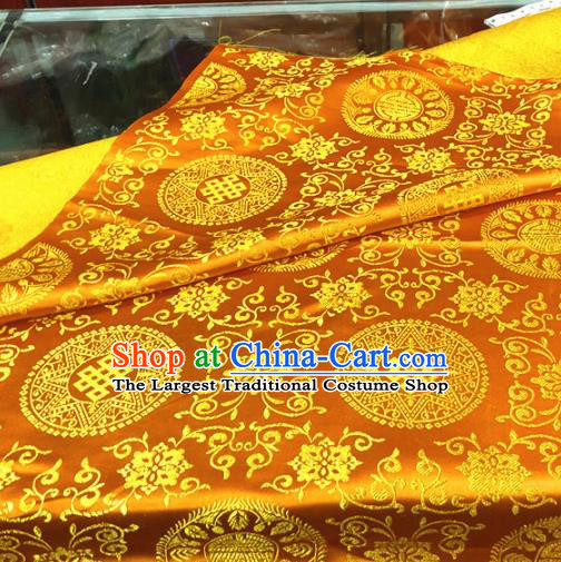 Chinese Traditional Buddhism Lucky Flowers Pattern Golden Brocade Silk Fabric Tibetan Robe Satin Fabric Asian Material