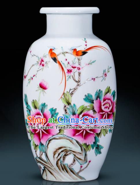 Chinese Traditional Painting Birds Enamel Wax Gourd Vase Jingdezhen Ceramic Handicraft