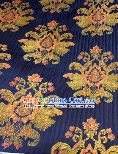 Chinese Traditional Buddhism Pattern Navy Brocade Silk Fabric Tibetan Robe Satin Fabric Asian Material