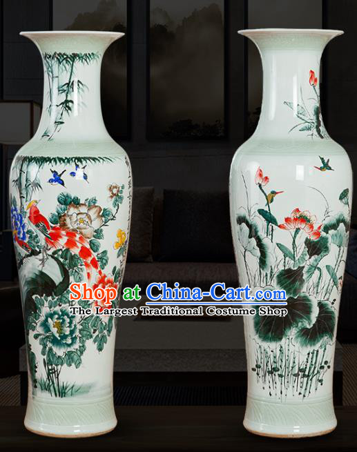 Chinese Traditional Printing Peony Lotus Enamel Vase Jingdezhen Ceramic Handicraft