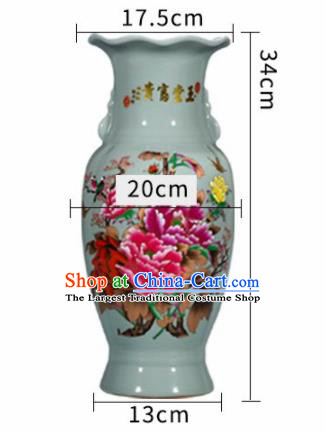 Chinese Jingdezhen Ceramic Craft Printing Peony Enamel Vase Handicraft Traditional Porcelain Vase
