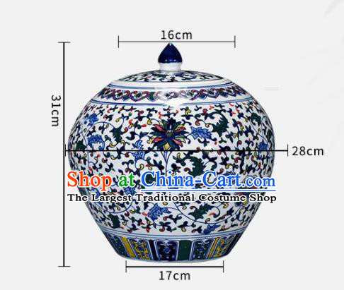 Chinese Jingdezhen Ceramic Craft Twine Lotus Pattern Enamel Jar Handicraft Traditional Porcelain Vase