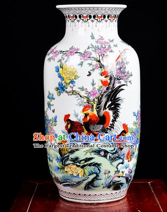 Chinese Jingdezhen Ceramic Craft Painting Golden Pheasant Vase Handicraft Traditional Porcelain Vase