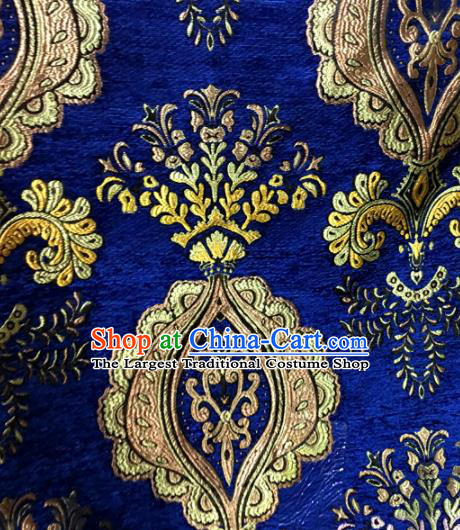 Chinese Traditional Buddhism Pattern Deep Blue Brocade Silk Fabric Tibetan Robe Satin Fabric Asian Material