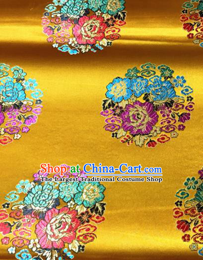Chinese Traditional Buddhism Round Peony Pattern Golden Brocade Silk Fabric Tibetan Robe Satin Fabric Asian Material