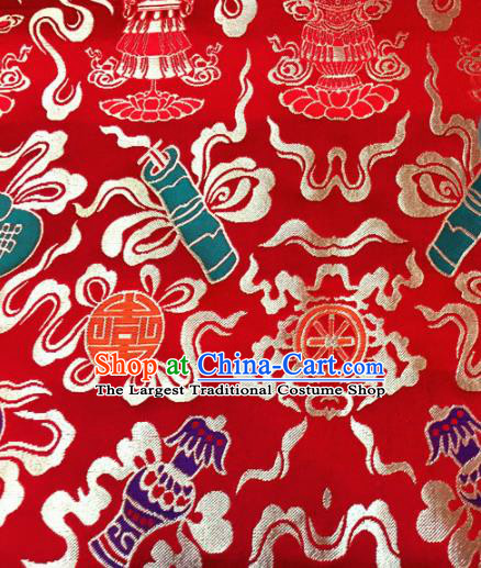 Chinese Traditional Buddhism Calabash Pattern Red Brocade Silk Fabric Tibetan Robe Satin Fabric Asian Material