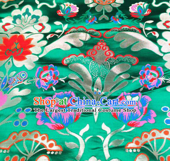 Chinese Traditional Pattern Green Brocade Silk Fabric Tibetan Robe Satin Fabric Asian Buddhism Material