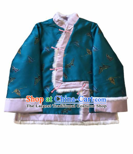 Chinese Traditional National Costume Embroidered Butterfly Green Jacket Tang Suit Outer Garment for Women