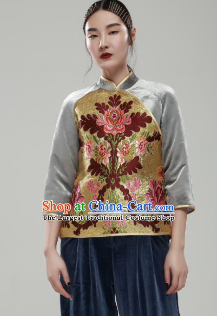 Chinese Traditional National Costume Upper Outer Garment Tang Suit Embroidered Blouse for Women