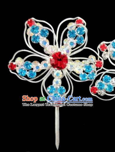 Chinese Ancient Princess Crystal Flower Hairpins Traditional Peking Opera Artiste Hair Clips Headwear for Women