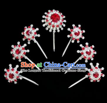 Chinese Ancient Princess Red Crystal Hairpins Traditional Peking Opera Artiste Hair Clips Headwear for Women