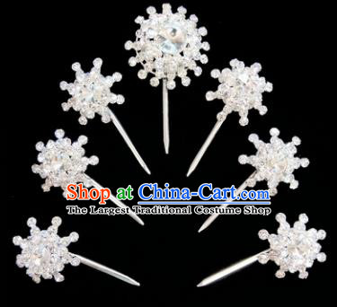 Chinese Ancient Princess White Crystal Hairpins Traditional Peking Opera Artiste Hair Clips Headwear for Women