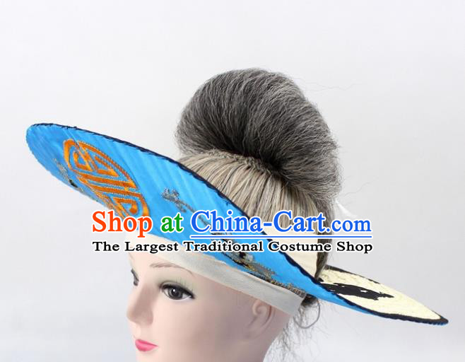 Chinese Ancient Fishermen Blue Hat Traditional Peking Opera Old Male Headwear for Men