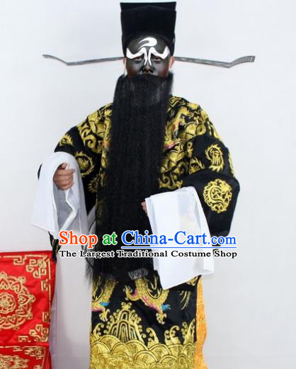 Chinese Ancient Prime Minister Black Embroidered Robe Traditional Peking Opera Old Male Costume for Men