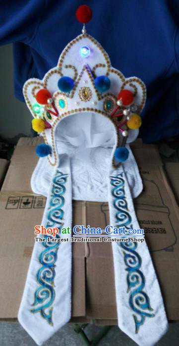 Chinese Traditional Sichuan Opera Headwear Face Changing Hat Handmade White Helmet for Men