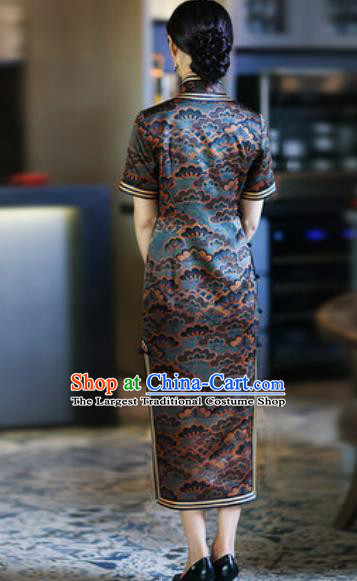 Chinese Traditional Tang Suit Printing Silk Qipao Dress National Costume Cheongsam for Women
