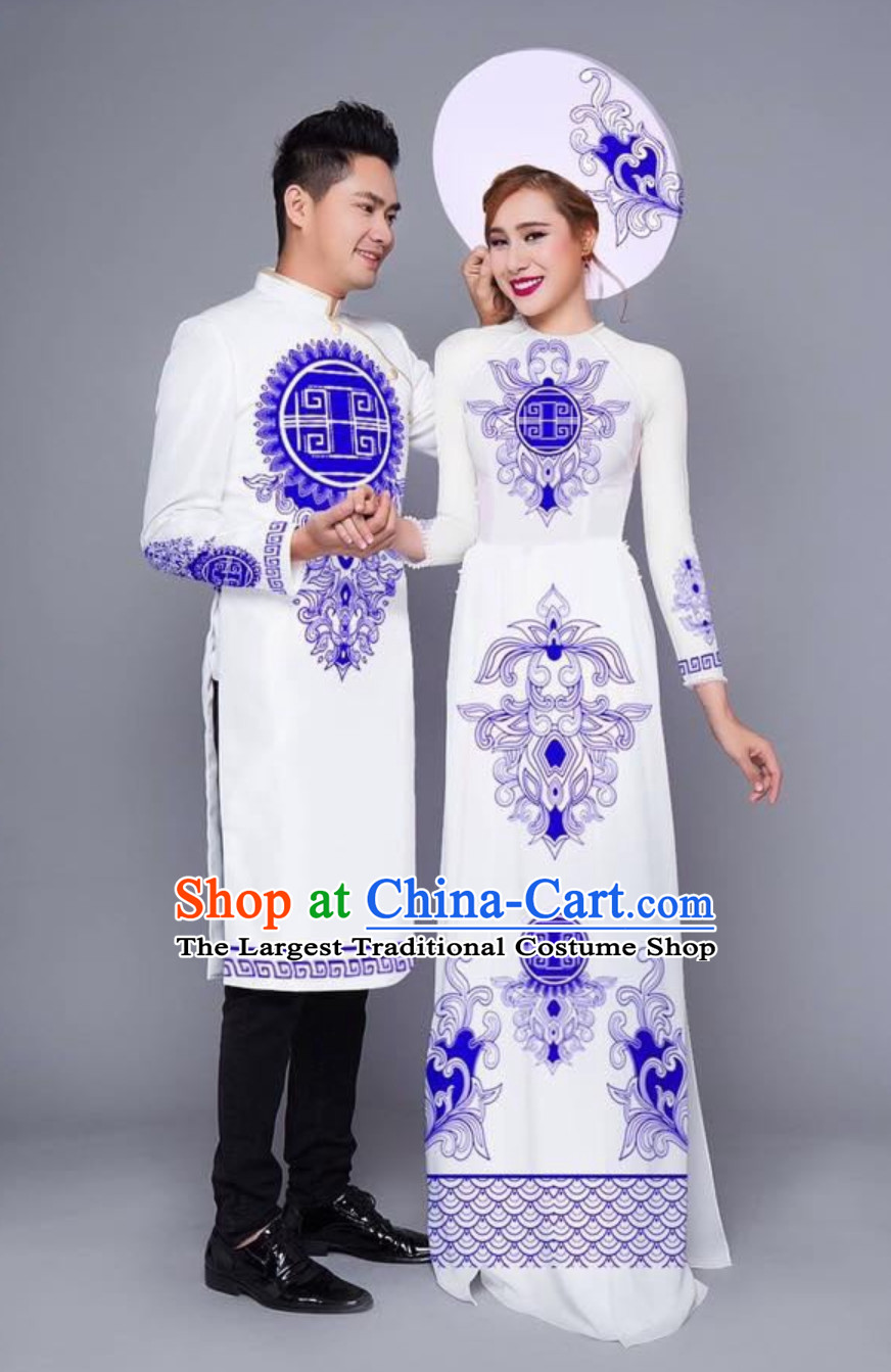 Traditional Vietnam Wedding Dresses for Bride and Bridegroom