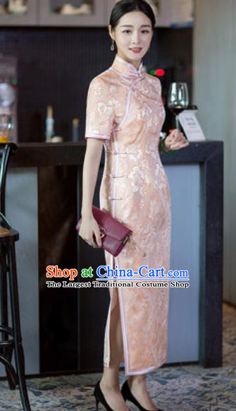 Chinese Traditional Tang Suit Qipao Dress National Costume Pink Silk Cheongsam for Women