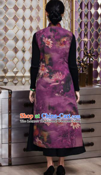 Chinese Traditional Tang Suit Qipao Purple Long Vest National Costume for Women