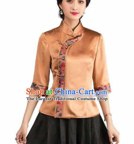 Chinese Traditional Tang Suit Upper Outer Garment Golden Silk Blouse National Costume for Women