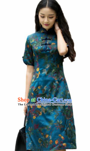 Chinese Traditional Embroidered Green Silk Cheongsam Tang Suit Qipao Dress National Costume for Women