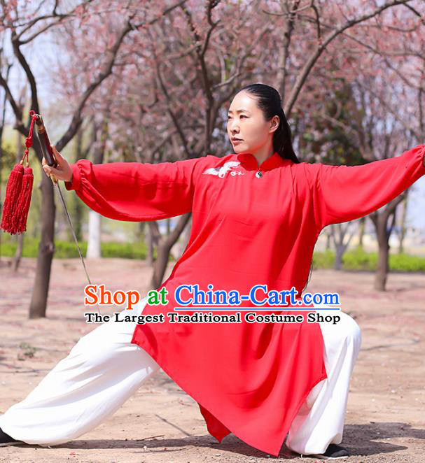 Chinese Traditional Martial Arts Costume Kung Fu Tai Chi Red Clothing for Women