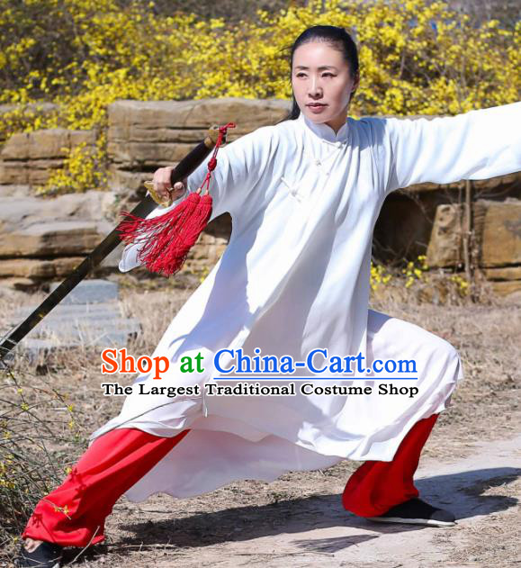 Chinese Traditional Martial Arts Competition White Costume Kung Fu Tai Chi Clothing for Women