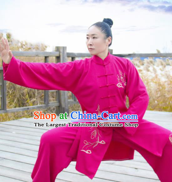 Chinese Traditional Kung Fu Competition Costume Martial Arts Tai Chi Printing Rosy Clothing for Women