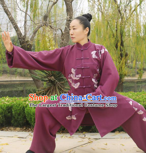 Chinese Traditional Kung Fu Competition Costume Martial Arts Tai Chi Embroidered Ginkgo Leaf Clothing for Women