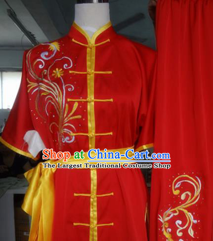 Chinese Traditional Kung Fu Costume Martial Arts Tai Chi Embroidered Orchid Red Clothing for Women