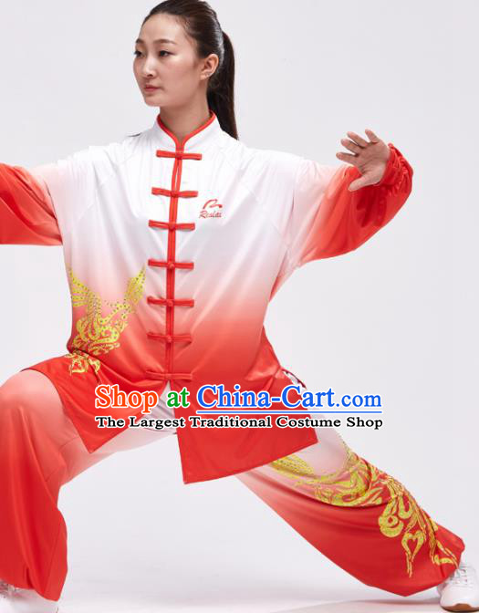 Chinese Traditional Kung Fu Competition Red Costume Martial Arts Tai Chi Clothing for Women