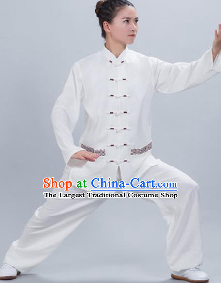 Chinese Traditional Kung Fu Competition Costume Tang Suit Tai Chi White Clothing for Women
