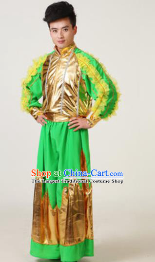 Chinese Traditional Drum Dance Green Costume Folk Dance Stage Performance Clothing for Men