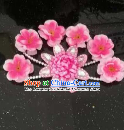 Chinese Traditional Classical Dance Hair Accessories Folk Dance Pink Flowers Hair Stick for Women