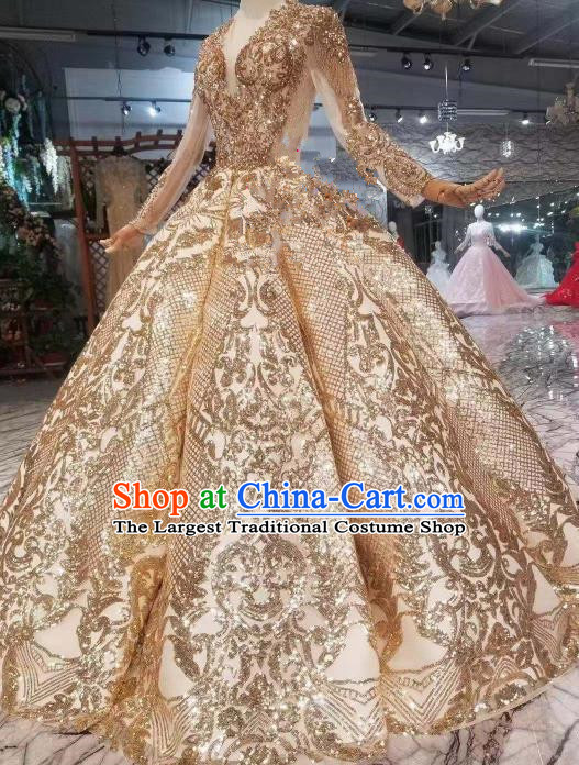 Chinese Traditional Chorus Opening Dance Golden Dress Modern Dance Stage Performance Costume for Women