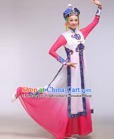 Chinese Traditional Ethnic Dance Costume Mongolian Nationality Dance Stage Performance Pink Dress for Women