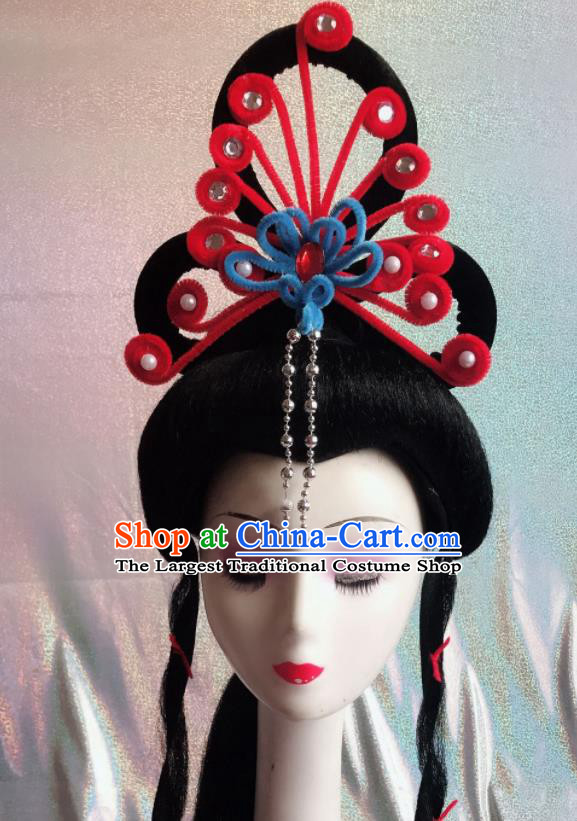 Chinese Traditional Beijing Opera Peri Red Phoenix Hairpins Peking Opera Diva Hair Accessories for Women