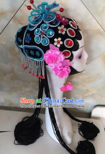 Chinese Traditional Beijing Opera Blue Butterfly Hairpins and Wigs Sheath Peking Opera Princess Hair Accessories for Women