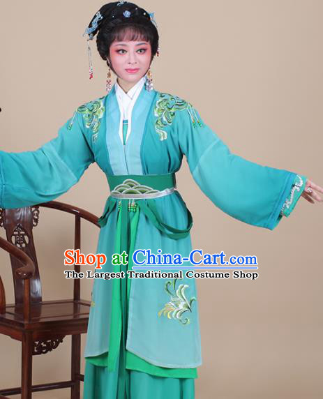 Chinese Traditional Shaoxing Opera Swordswoman Green Dress Beijing Opera Hua Dan Embroidered Costume for Women