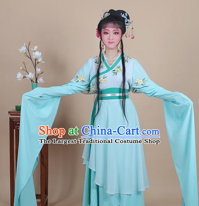 Chinese Traditional Shaoxing Opera Maidservants Embroidered Green Dress Beijing Opera Young Lady Hua Dan Costume for Women