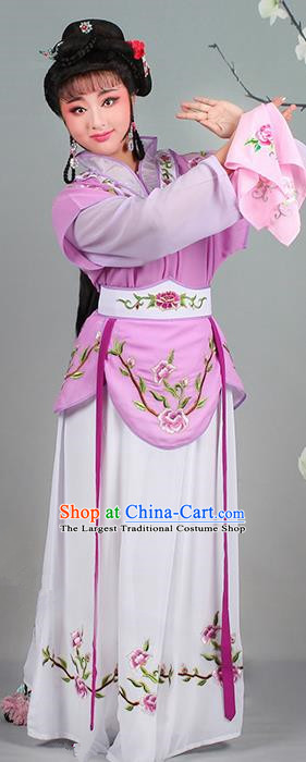 Chinese Traditional Shaoxing Opera Hua Dan Embroidered Purple Dress Beijing Opera Village Girl Costume for Women