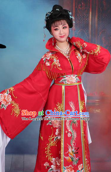 Chinese Traditional Shaoxing Opera Empress Embroidered Red Dress Beijing Opera Palace Queen Costume for Women