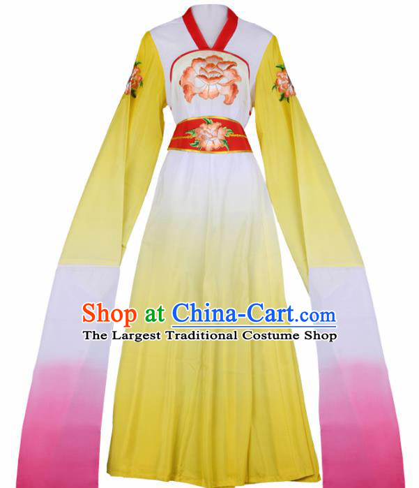 Chinese Traditional Shaoxing Opera Palace Lady Embroidered Yellow Dress Beijing Opera Court Maid Costume for Women
