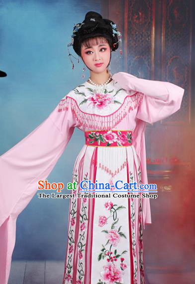 Chinese Traditional Shaoxing Opera Court Princess Embroidered Pink Dress Beijing Opera Hua Dan Costume for Women