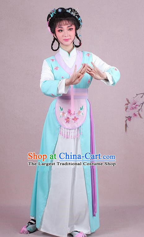 Chinese Traditional Shaoxing Opera Maidservants Embroidered Blue Dress Beijing Opera Young Lady Costume for Women